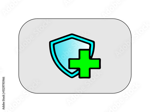 This image shows a health protection vector icon. At the center, there is a blue gradient shield symbolizing safety and security.