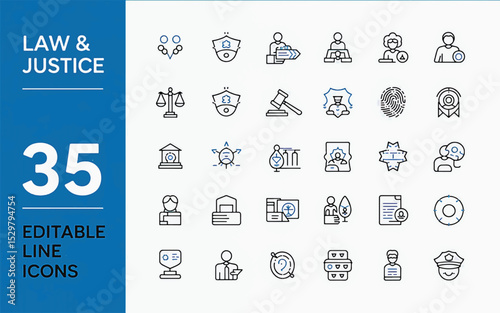 Law and Justice Line Editable Icons set. Vector illustration in modern thin line style of judicial system related icons (2)_traced