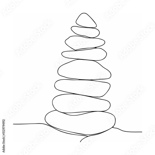 Single continuous line drawing of stacked zen stones representing balance and harmony