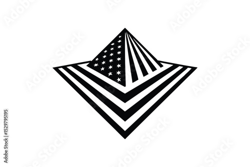 Silhouette art illustration of a folded American flag in triangular shape.eps