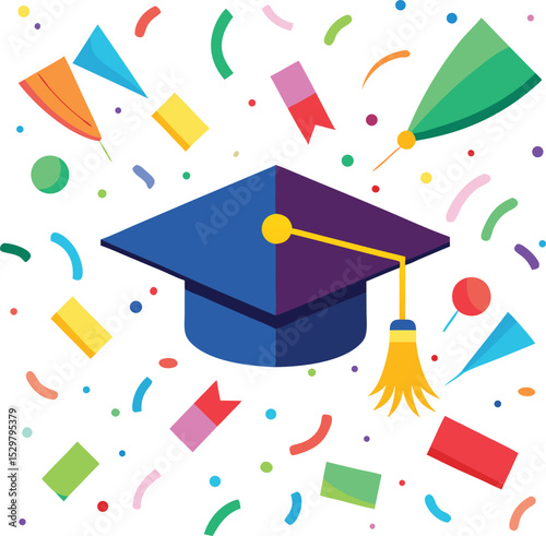 graduation confetti burst background colorful festive vector