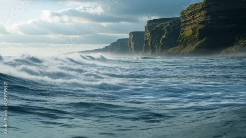 Waves and Foam: The Majestic Flow of River and Sea During High Tide and Low Tide