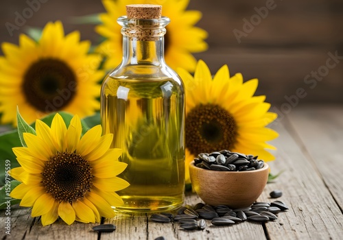 Sunflower Seed Oil Product. Suitable for organic product mockup, wellness advertising, package design.