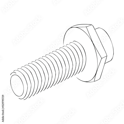 Detailed outline of a metal bolt fastener construction element on white background