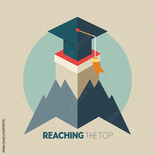 graduation cap mountain peak reaching top vector