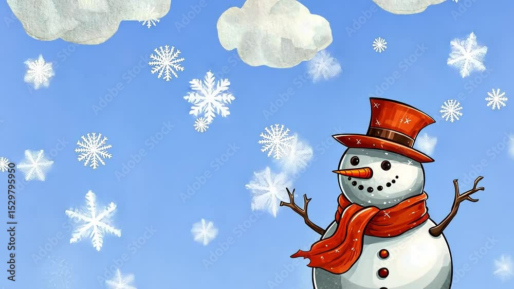 Cute Cartoon Snowman with Jolly Mood, Winter Holiday Background, Christmas Card Concept Cute Cartoon Snowman with Jolly Mood, Winter Holiday Background, Christmas Card Concept