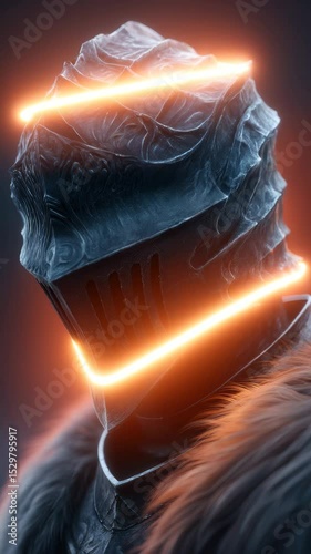 Detailed close-up of dark fantasy armor.