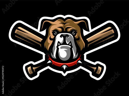 Bulldog and crossed baseball bats. Fighting dogs. T-shirt print.