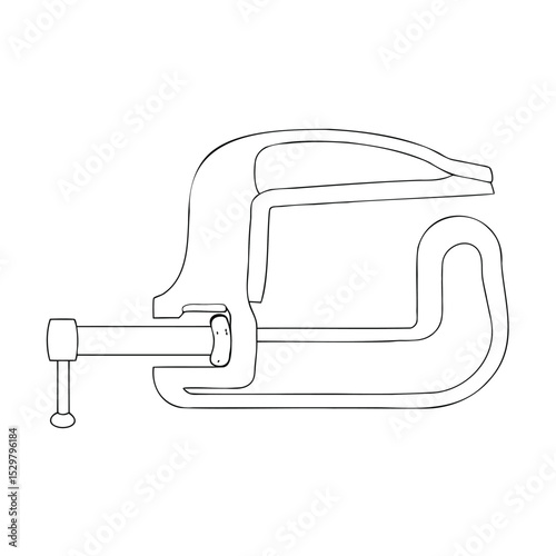 Detailed outline illustration of a classic c-clamp for carpentry and construction projects