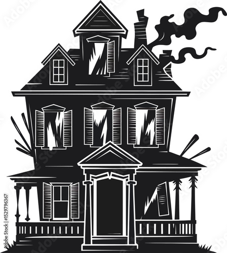 Haunted House Illustration Spooky Victorian Mansion Graphic