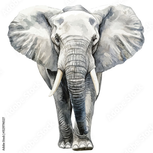 African Elephant, watercolor drawing vector, isolated on a white background.