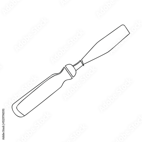 Detailed outlined illustration of a wood carving chisel tool isolated on a white background