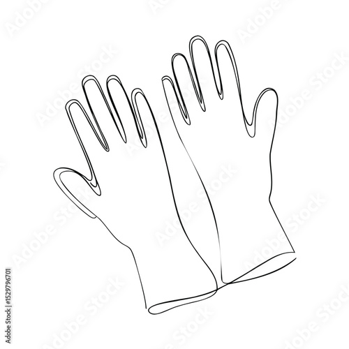 Minimalist line art illustration of two protective cleaning gloves in black and white