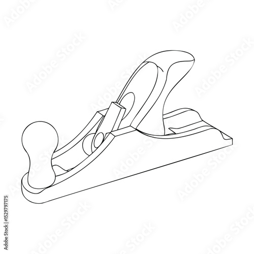 Detailed line art illustration of a woodworking hand plane in a clean minimalist style