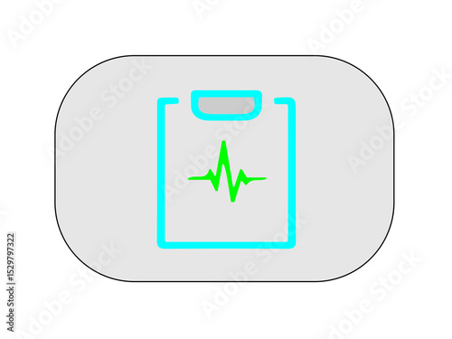 This image features a vector icon of a medical clipboard centered within a rounded light gray rectangle.