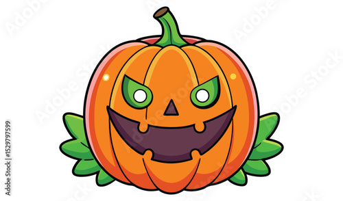 Cute cartoon halloween pumpkin with grinning face