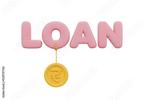 Pink Loan Word 3D Render Rupee Coin isolated on a transparent background
