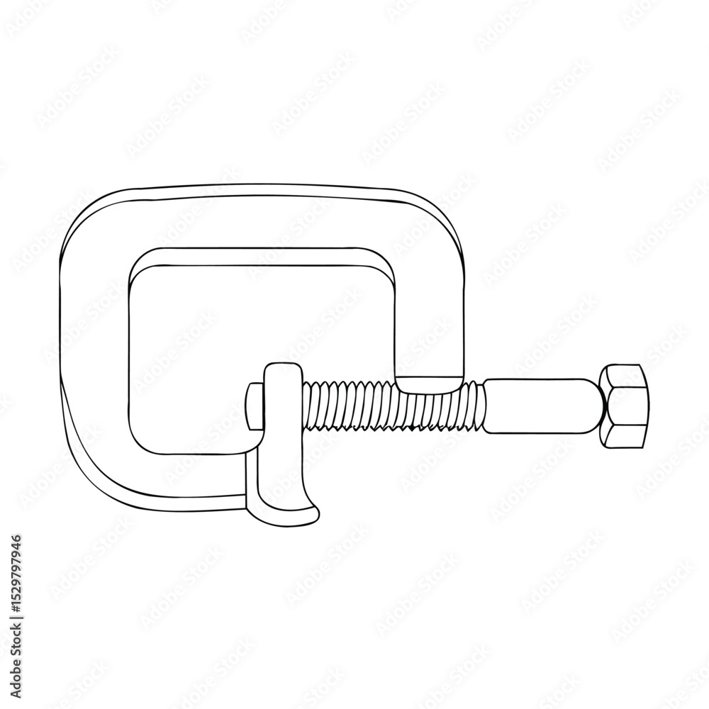 Fototapeta premium Outline illustration of a c-clamp tool isolated on a white background for design projects