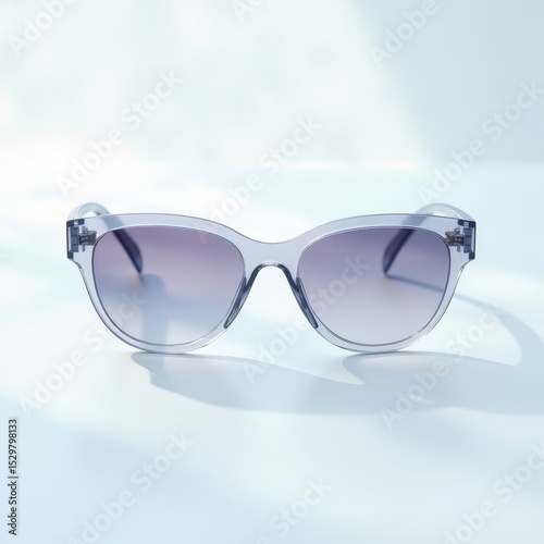 Stylish transparent sunglasses with gradient lenses on light background