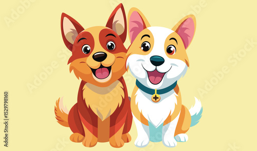 Two adorable cartoon dogs sitting together