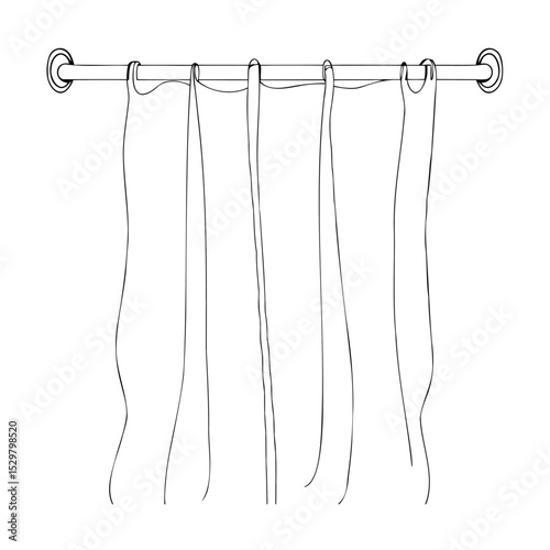 Simple hand drawn illustration of flowing curtains hung on a decorative rod
