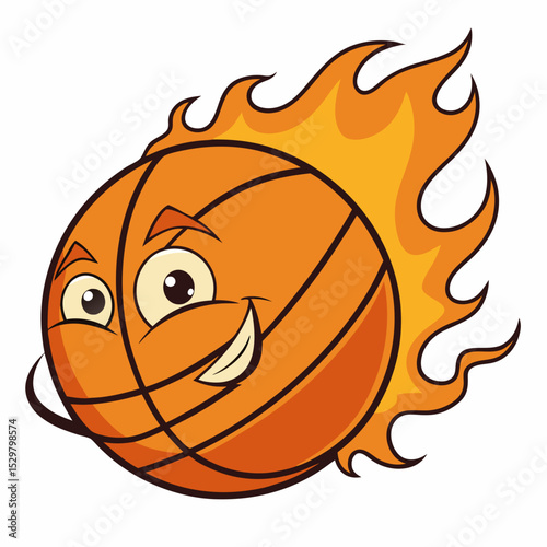 Cartoon basketball with flames and a smiling expression