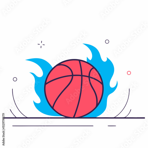 Illustration of a flaming basketball on a white background