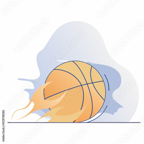 Illustration of a basketball with flames and motion lines