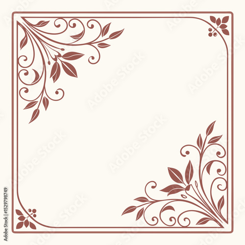 Elegant floral frame design with decorative corner elements on a cream background
