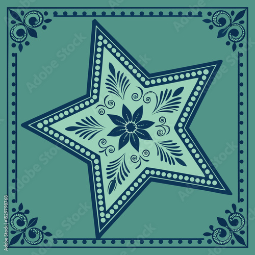 Decorative floral star design featuring a delicate and intricate botanical pattern.