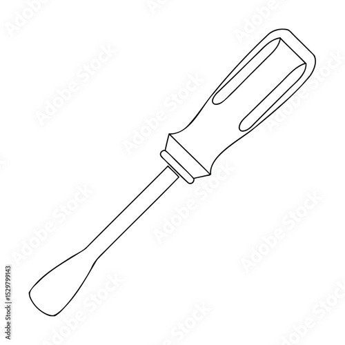 Black and white vector outline of a flathead screwdriver illustrating hand tool equipment