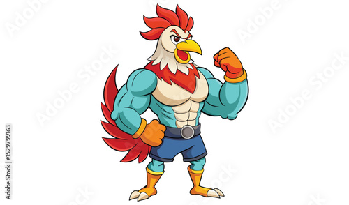 Muscular rooster boxer cartoon character illustration