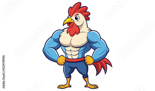 Muscular rooster cartoon mascot character
