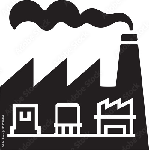 factory pollution stencil icon silhouette, Pictogram of an industrial facility or building. Symbol of the production facility on the map. vector illustration 