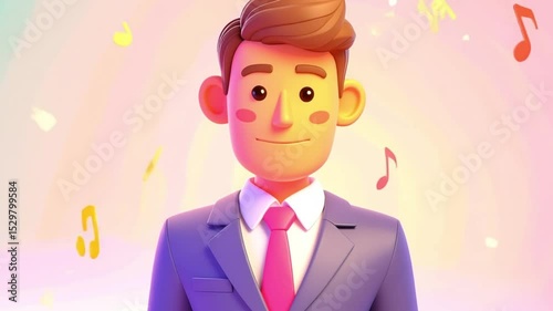 Wallpaper Mural A 3D animated cartoon character in a suit smiling and listening to music symbolizing fun creativity and modern digital avatars in a playful virtual space Torontodigital.ca