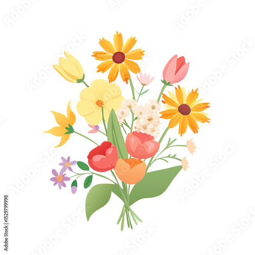 Vibrant spring flower bouquet isolated on white background
