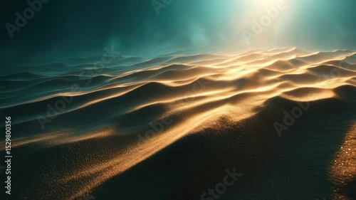 Underwater desert landscape with sunlight beams