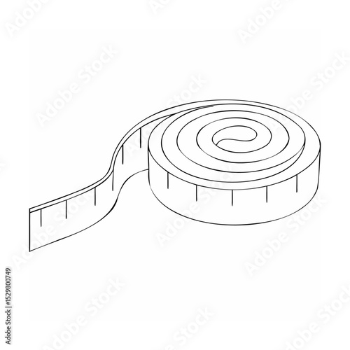 Simple outline drawing of a rolled up measuring tape isolated on a white background