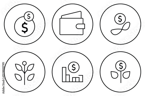 money icon set. containing cash, saving, wallet, transfer, withdraw icons. dollar money outline icon. finance symbol .