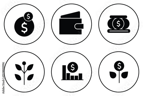 money icon set. containing cash, saving, wallet, transfer, withdraw icons. dollar money outline icon. finance symbol .