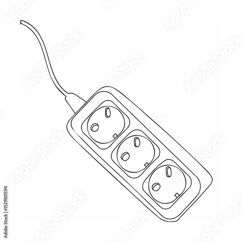 Black and white vector illustration of a three outlet power extension cord