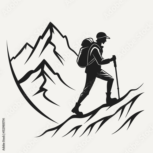 Hiker ascending majestic mountain peak adventure travel