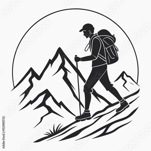 Hiker silhouette mountain landscape trekking adventure