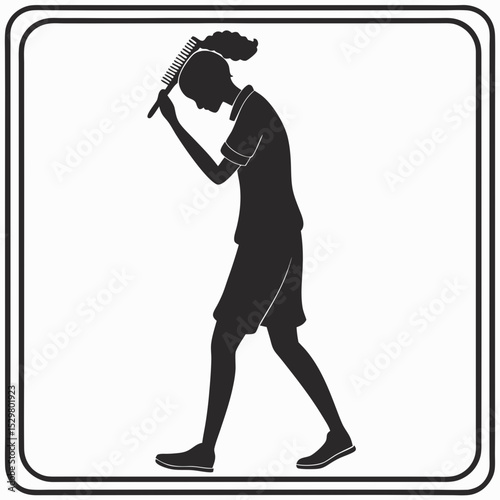 Woman combing her hair silhouette simple design