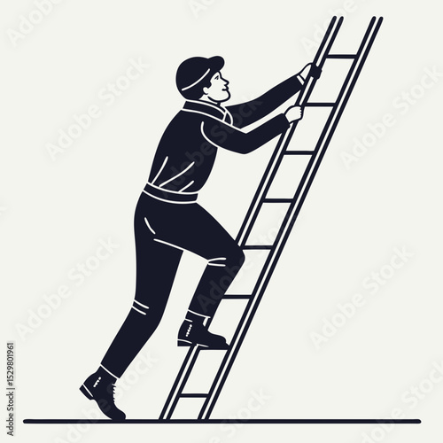Man climbing ladder reaching for success ambition goal