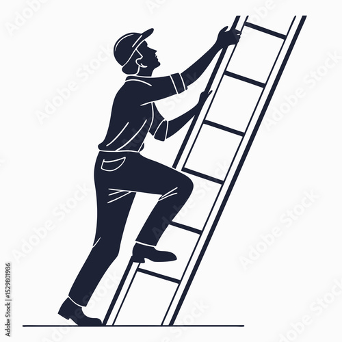 Worker climbing ladder safety construction job site