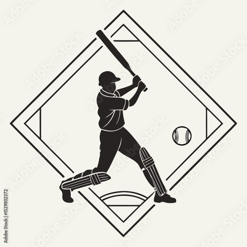 Cricket player silhouette action pose bat ball graphic design