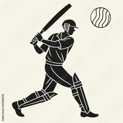 Cricket player silhouette action shot bat ball sport