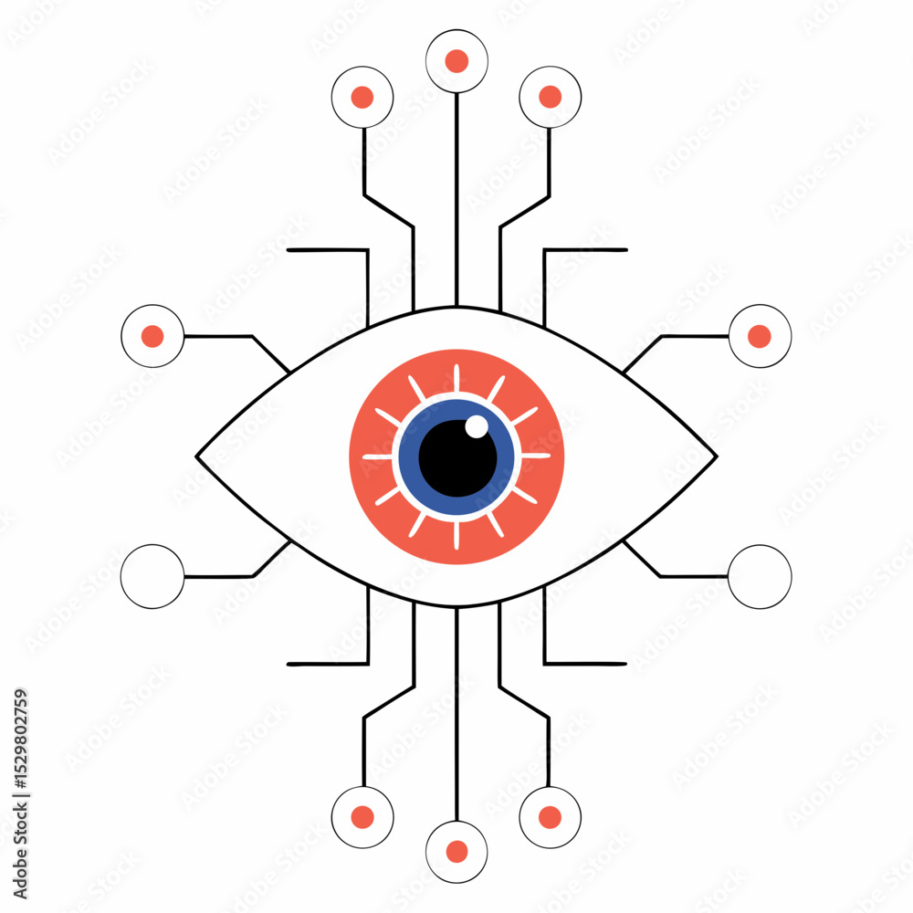 Obraz premium Stylized eye connected to circles with lines illustration