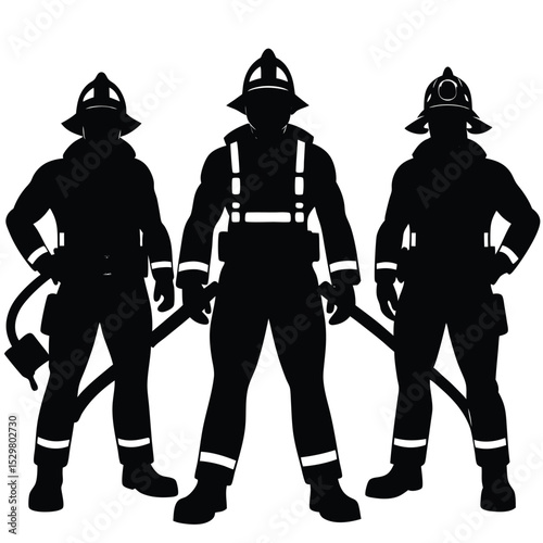Silhouetted firefighters standing ready to respond as a symbol of bravery and service
